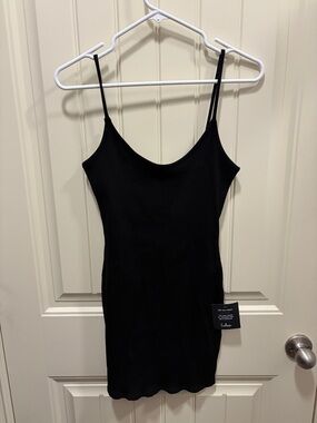 Lulu's Black Ribbed Spaghetti Strap Mini Dress